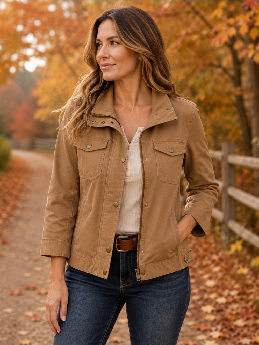 Ruby Rd. Light Brown Utility Jacket Women’s Size‎ S Zip Snap Safari Casual